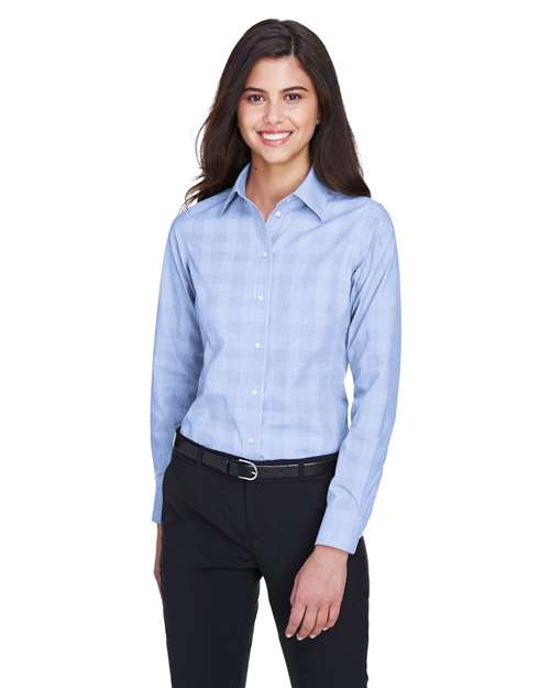 Women's Crown Collection® Glen Plaid Woven Dress Shirt - - 13922 White Light French Blue French Blue 3-3.9 oz 673B2 AB Exclusive Brands CA New ab Cotton Devon & Jones DG520W Dress Shirts Long Sleeves New AB Polyester S&S Exclusive Brands Stain Resistant Tops Womens Wovens Wovens & Dress Shirts Wrinkle Free