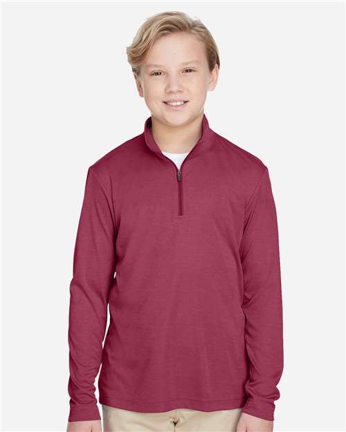 Team 365 TT31HY, Youth Zone Sonic Heather Performance Quarter-zip Pullover, Sport Maroon Heather