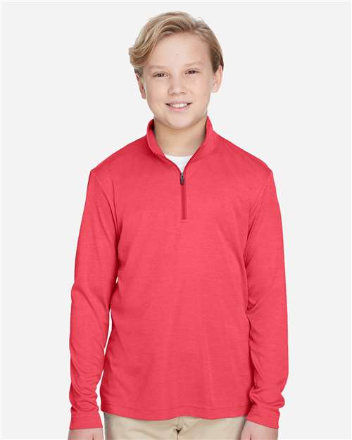 Team 365 TT31HY, Youth Zone Sonic Heather Performance Quarter-zip Pullover, Sport Red Heather