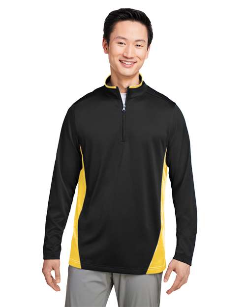 Men's Flash Snag Protection Plus IL Colorblock Quarter-Zip Pullover - - 13930 Black Sunray Yellow 297B9 6-6.9 oz AB Exclusive Brands Antimicrobial CA New ab Harriton Knit Long Sleeves M786 Mens & Unisex Moisture-Management New AB Performance Polos & Knits Polyester - 100% Pullovers Quarter-Zips S&S Exclusive Brands Snag Resistant Spiritwear Sun/UV Protection Tops Workwear Zips