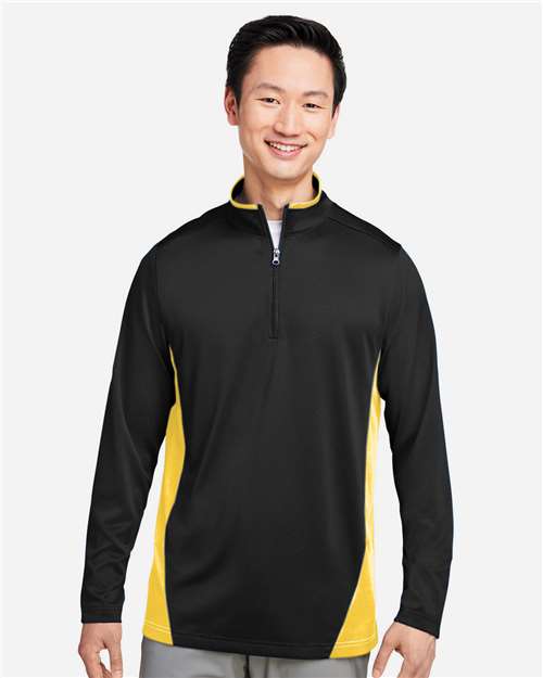 Harriton M786, Men's Flash Snag Protection Plus Il Colorblock Quarter-zip Pullover, Black/ Sunray Yellow