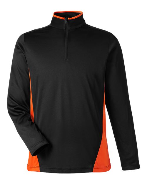 Harriton M786, Men's Flash Snag Protection Plus Il Colorblock Quarter-zip Pullover, Black/ Team Orange