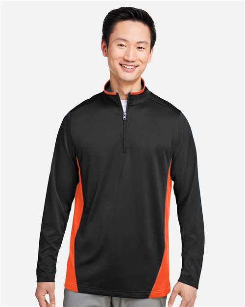Harriton M786, Men's Flash Snag Protection Plus Il Colorblock Quarter-zip Pullover, Black/ Team Orange