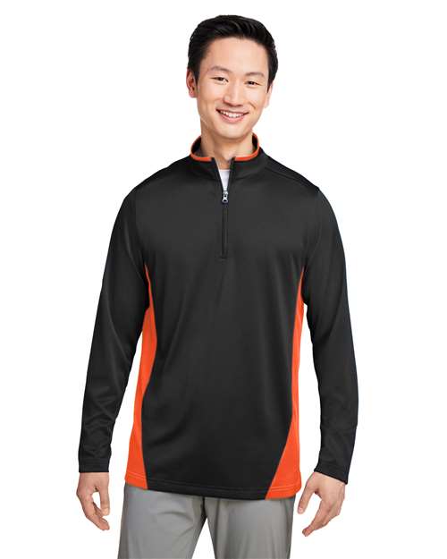 Men's Flash Snag Protection Plus IL Colorblock Quarter-Zip Pullover - - 13930 Black Team Orange 297B9 6-6.9 oz AB Exclusive Brands Antimicrobial CA New ab Harriton Knit Long Sleeves M786 Mens & Unisex Moisture-Management New AB Performance Polos & Knits Polyester - 100% Pullovers Quarter-Zips S&S Exclusive Brands Snag Resistant Spiritwear Sun/UV Protection Tops Workwear Zips