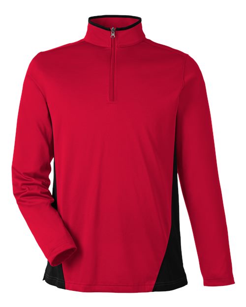 Harriton M786, Men's Flash Snag Protection Plus Il Colorblock Quarter-zip Pullover, Red/ Black