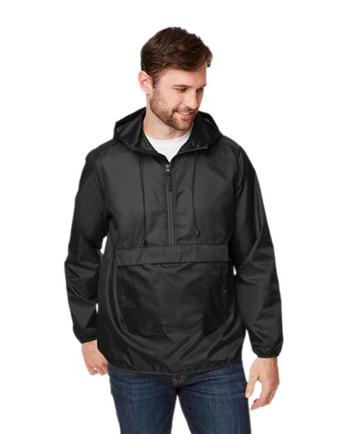 Unisex Zone Protect Packable Anorak Jacket - - 13938 Black 735D9 AB Exclusive Brands Activewear CA New ab Jackets Mens & Unisex New AB Outerwear Packables Polyester - 100% Pullovers Quarter-Zips S&S Exclusive Brands Team 365 TT77 Water Resistant Zips