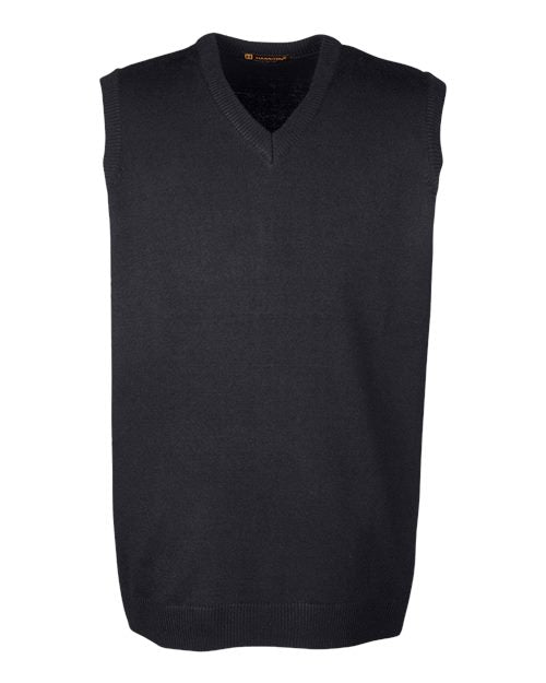 Harriton M415, Men's Pilbloc V-neck Sweater Vest, Black