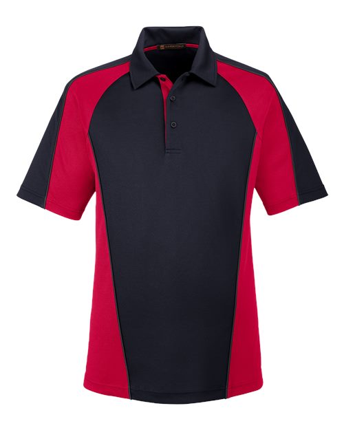 Harriton M385, Men's Advantage Snag Protection Plus Il Colorblock Polo, Black/ Red/ Dark Charcoal