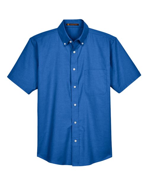 Harriton M600S, Men's Oxford Short Sleeve With Stain-release, French Blue