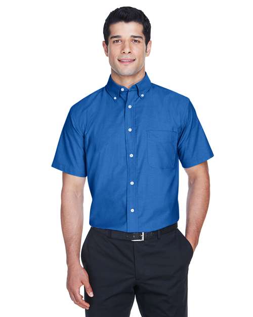Men's Oxford Short Sleeve with Stain-Release - - 13955 French Blue 270B9 4-4.9 oz AB Exclusive Brands CA New ab Cotton Dress Shirts Harriton M600S Mens & Unisex New AB Pockets Polyester S&S Exclusive Brands Short Sleeves Stain Resistant Tops Workwear Wovens Wovens & Dress Shirts Wrinkle Free