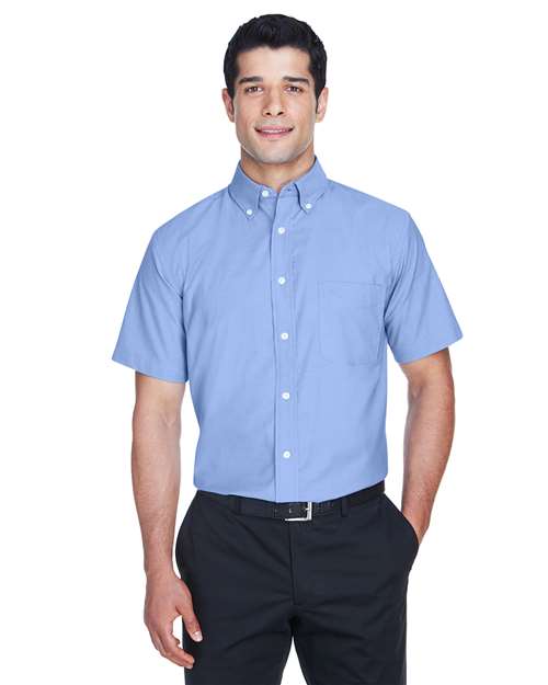 Men's Oxford Short Sleeve with Stain-Release - - 13955 Light Blue 270B9 4-4.9 oz AB Exclusive Brands CA New ab Cotton Dress Shirts Harriton M600S Mens & Unisex New AB Pockets Polyester S&S Exclusive Brands Short Sleeves Stain Resistant Tops Workwear Wovens Wovens & Dress Shirts Wrinkle Free