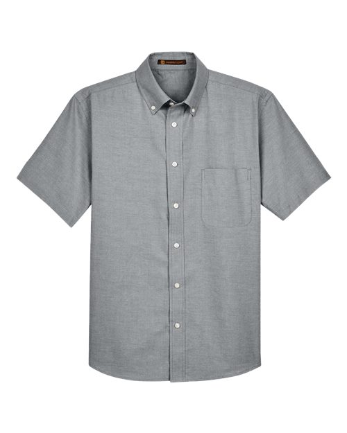 Harriton M600S, Men's Oxford Short Sleeve With Stain-release, Oxford Grey