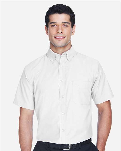 Harriton M600S, Men's Oxford Short Sleeve With Stain-release, White