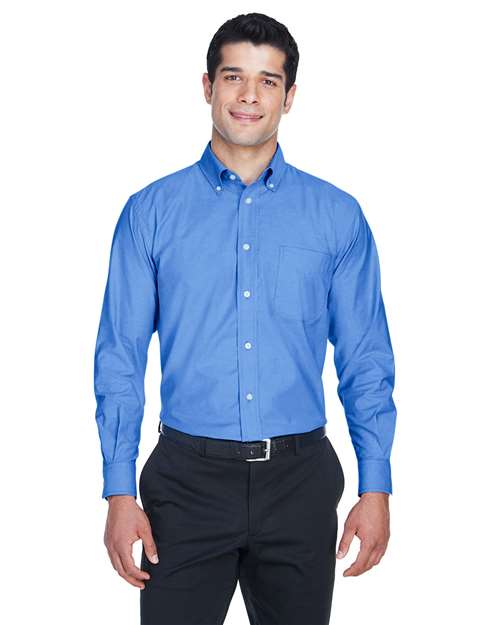 Men's Oxford Shirt - - 13967 French Blue 269B9 4-4.9 oz AB Exclusive Brands CA New ab Cotton Dress Shirts Harriton Long Sleeves M600 Mens & Unisex New AB Pockets Polyester S&S Exclusive Brands Stain Resistant Tops Workwear Wovens Wovens & Dress Shirts Wrinkle Free