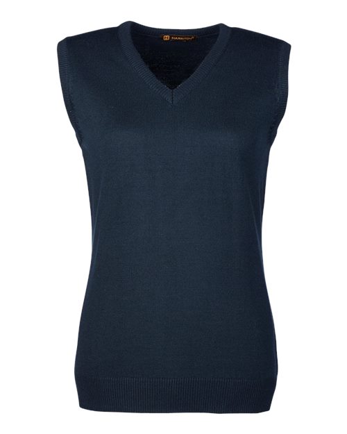 Harriton M415W, Women's Pilbloc V-neck Sweater Vest, Dark Navy