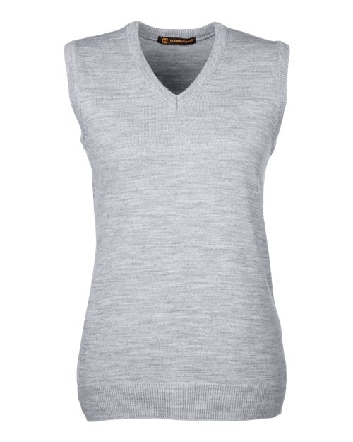 Harriton M415W, Women's Pilbloc V-neck Sweater Vest, Grey Heather