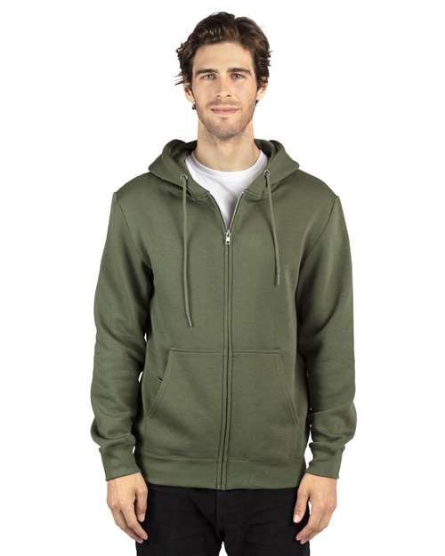 Unisex Fleece Full-Zip Hooded Sweatshirt - - 14008 Army 320Z 792E0 8-8.9 oz CA New ab Cotton Drawstring Fleece Fleece - Premium - Hood Full-Zips Hooded Kissing Zippers Media Pocket Mens & Unisex New AB Pockets Polyester Recycled Sweatshirts & Fleece Threadfast Apparel Tops Zips