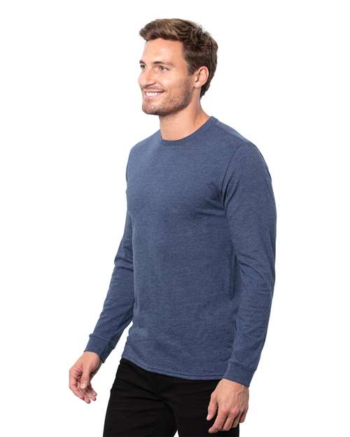 Unisex Epic CVC Long Sleeve T-Shirt - - 14015 Heather Navy 4-4.9 oz 818E0 CA New ab Crewneck Long Sleeves Mens & Unisex New AB Recycled Sustainable Materials Sustainable Styles T-Shirts T-Shirts - Long Sleeve T3001 Threadfast Apparel Tops