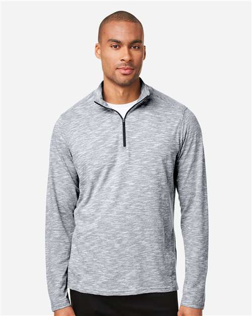 North End NE415, Men's Eclipse Jacquard Quarter-zip Pullover, Black Heather