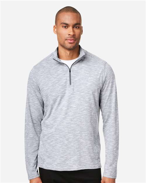 North End NE415, Men's Eclipse Jacquard Quarter-zip Pullover, Platinum Heather