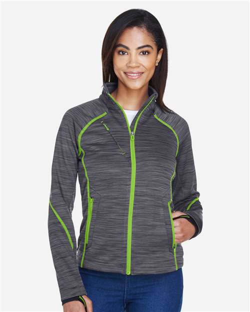 Women's Flux Mélange Bonded Fleece Jacket - - 14064 Carbon Acid Green 245D3 7-7.9 oz 78697 AB Exclusive Brands Activewear CA New ab Fleece Full-Zips Jackets Media Pocket New AB North End Outerwear Pockets Polyester - 100% S&S Exclusive Brands Thumbholes Womens Zips