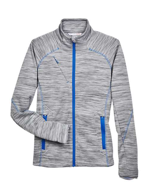 North End 78697, Women's Flux Mélange Bonded Fleece Jacket, Platinum/ Olympic Blue