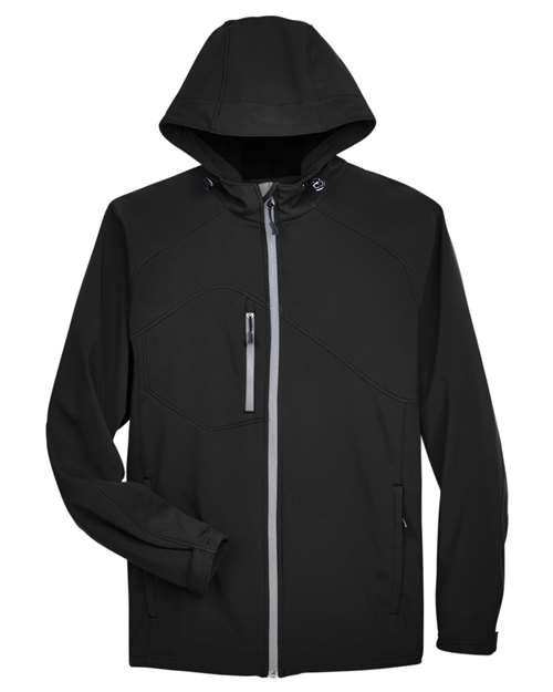 North End 88166, Men's Prospect Two-layer Fleece Bonded Soft Shell Hooded Jacket, Black
