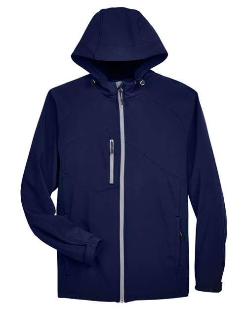 North End 88166, Men's Prospect Two-layer Fleece Bonded Soft Shell Hooded Jacket, Classic Navy