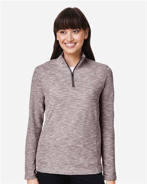 North End NE415W, Women's Eclipse Jacquard Quarter-zip Pullover, Burgundy Heather