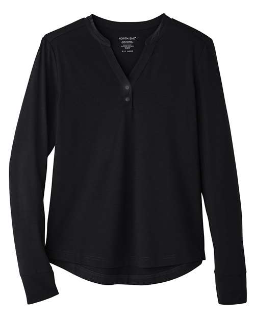 North End NE400W, Women's Jaq Stretch Performance V-neck Snap Pullover, Black