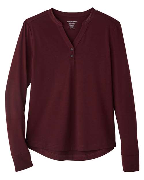 North End NE400W, Women's Jaq Stretch Performance V-neck Snap Pullover, Burgundy