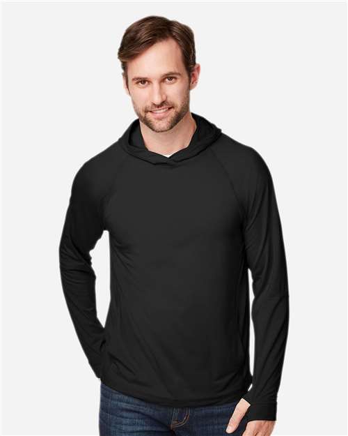 North End NE105, Unisex Jaq Stretch Performance Hooded Long Sleeve T-shirt, Black