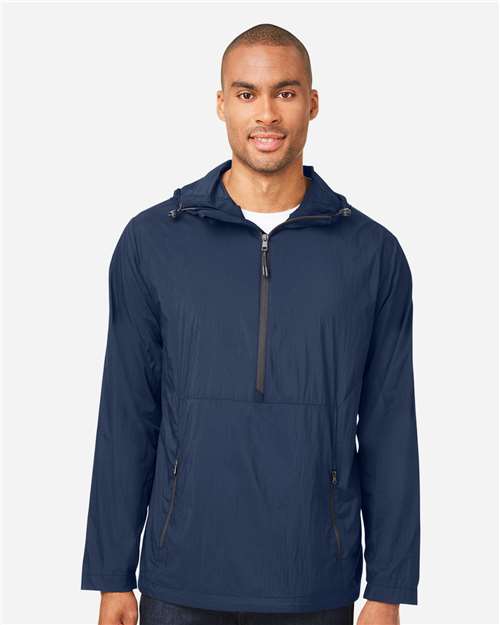 North End NE810, Men's Aura Lightweight Packable Anorak, Classic Navy/ Carbon