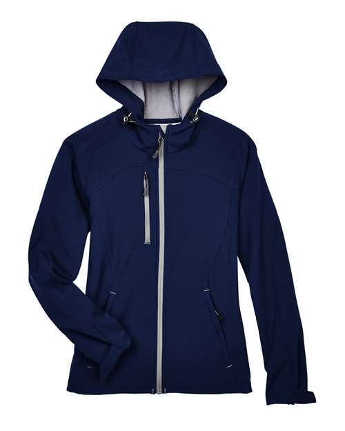 North End 78166, Women's Prospect Two-layer Fleece Bonded Soft Shell Hooded Jacket, Classic Navy