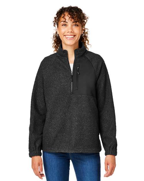 Women's Aura Sweater Fleece Quarter-Zip Pullover - - 14146 Black Black 11-11.9 oz 200D3 AB Exclusive Brands CA New ab Corporate Corporate Gifting & Incentives Corporate Gifting - Splurge Fleece FSG Fall Festivities Jackets Long Sleeves NE713W New AB North End Nylon Outerwear Polyester - 100% Pullovers Quarter-Zips Womens Zips