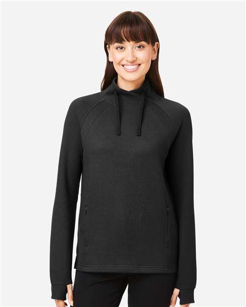 North End NE200W, Women's Rhythm Waffle Cross-neck Pullover, Black