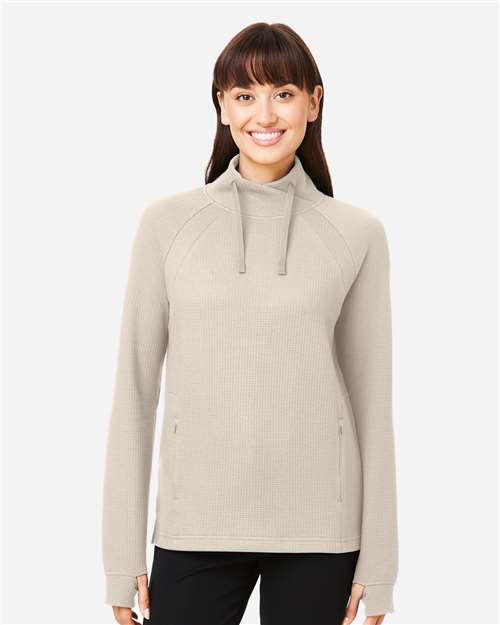 North End NE200W, Women's Rhythm Waffle Cross-neck Pullover, Oatmeal