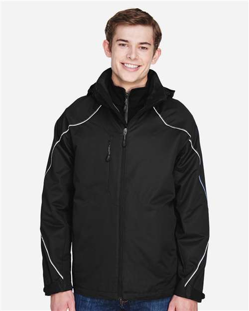North End 88196, Men's Angle 3-in-1 Jacket With Bonded Fleece Liner, Black