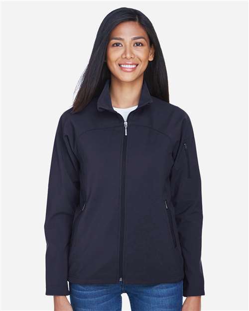 Women's 3-layer Fleece Performance Soft Shell Jacket - - 14172 Midnight Navy 105D3 78034 8-8.9 oz AB Exclusive Brands CA New ab Full-Zips Jackets New AB North End Outerwear Performance S&S Exclusive Brands Spandex Thermals Womens Zips