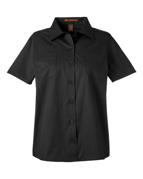 Harriton M585W, Women's Advantage Il Short Sleeve Dress Shirt, Black