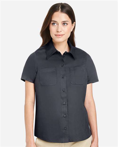 Harriton M585W, Women's Advantage Il Short Sleeve Dress Shirt, Dark Charcoal
