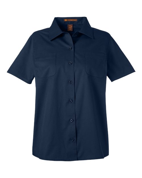 Harriton M585W, Women's Advantage Il Short Sleeve Dress Shirt, Dark Navy