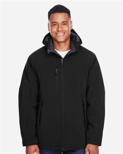 Men's Glacier Insulated Three-Layer Fleece Soft Shell Hood Jacket with Detachable Hood - - 14177 Black 138D3 88159 AB Exclusive Brands Adjustable CA New ab Fleece Full-Zips Hooded Jackets Mens & Unisex New AB North End Outerwear Performance Pockets Polyester S&S Exclusive Brands Soft Shells Spandex Waterproof Zips