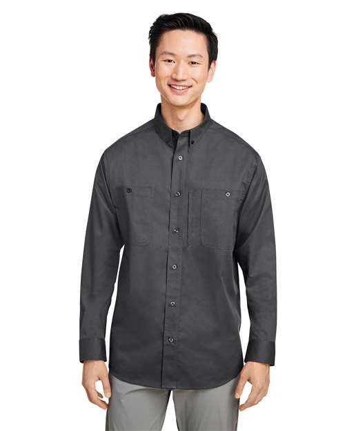 Men's Advantage IL Workshirt - - 14202 Dark Charcoal 263B9 4-4.9 oz AB Exclusive Brands CA New ab Cotton Dress Shirts Harriton Long Sleeves M585L Mens & Unisex New AB Pockets Polyester S&S Exclusive Brands Stain Resistant Tops Workwear Wovens Wovens & Dress Shirts Wrinkle Free Zips