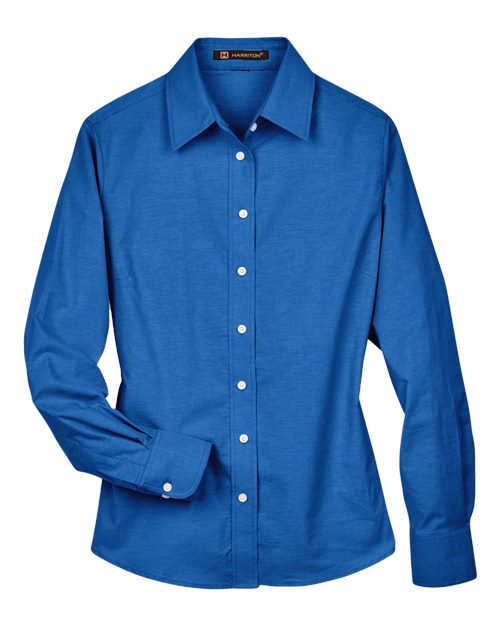 Harriton M600W, Women's Oxford Dress Shirt, French Blue