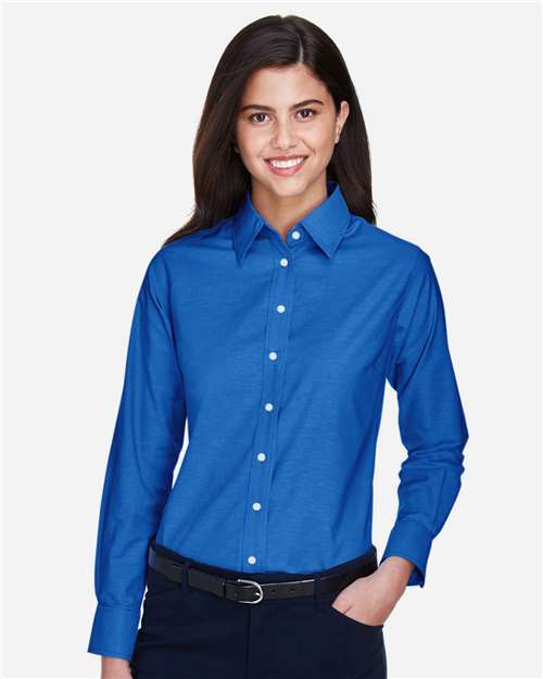 Harriton M600W, Women's Oxford Dress Shirt, French Blue