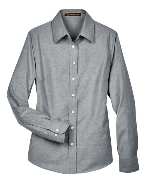 Harriton M600W, Women's Oxford Dress Shirt, Oxford Grey