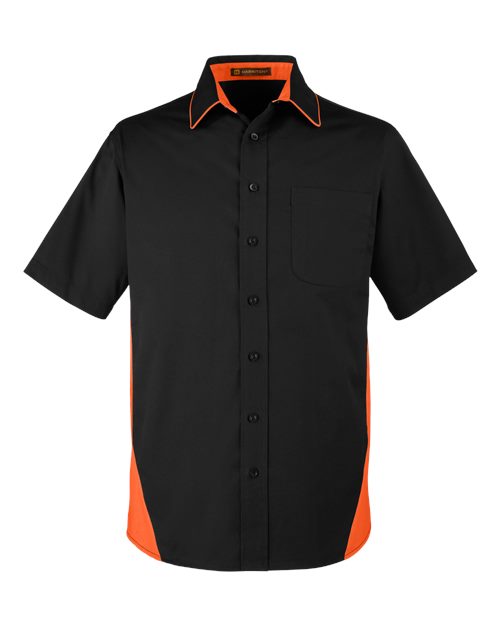Harriton M586T, Men's Tall Flash Il Colorblock Shirt, Black/ Team Orange