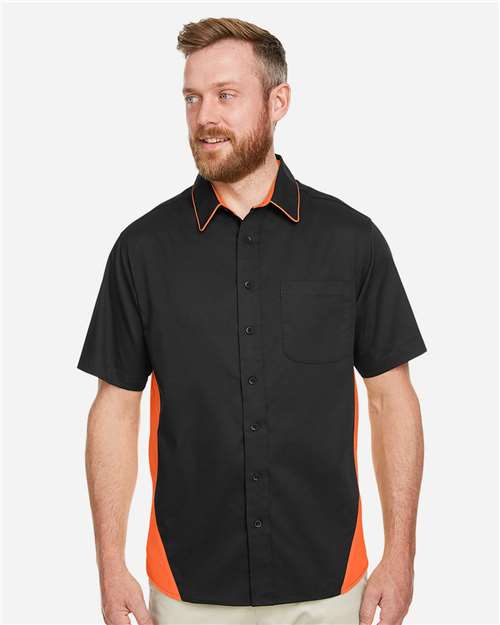 Harriton M586T, Men's Tall Flash Il Colorblock Shirt, Black/ Team Orange