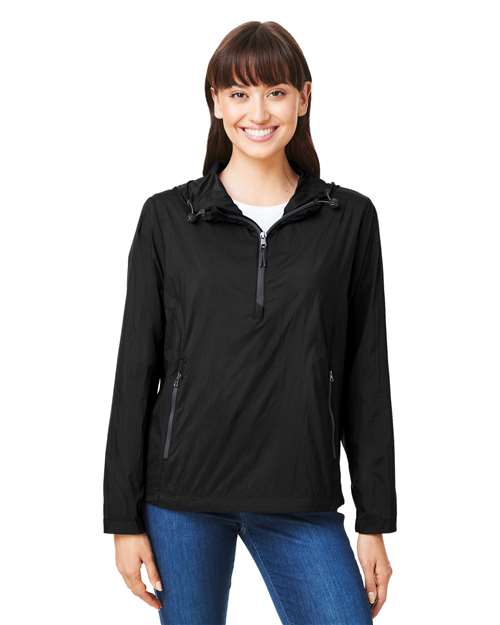Women's Aura Lightweight Packable Anorak - - 14296 Black Carbon 214D3 AB Exclusive Brands CA New ab Hooded Jackets NE810W New AB North End Nylon Outerwear Packables Pullovers Quarter-Zips Rain Coats Recycled Water Resistant Womens Zips